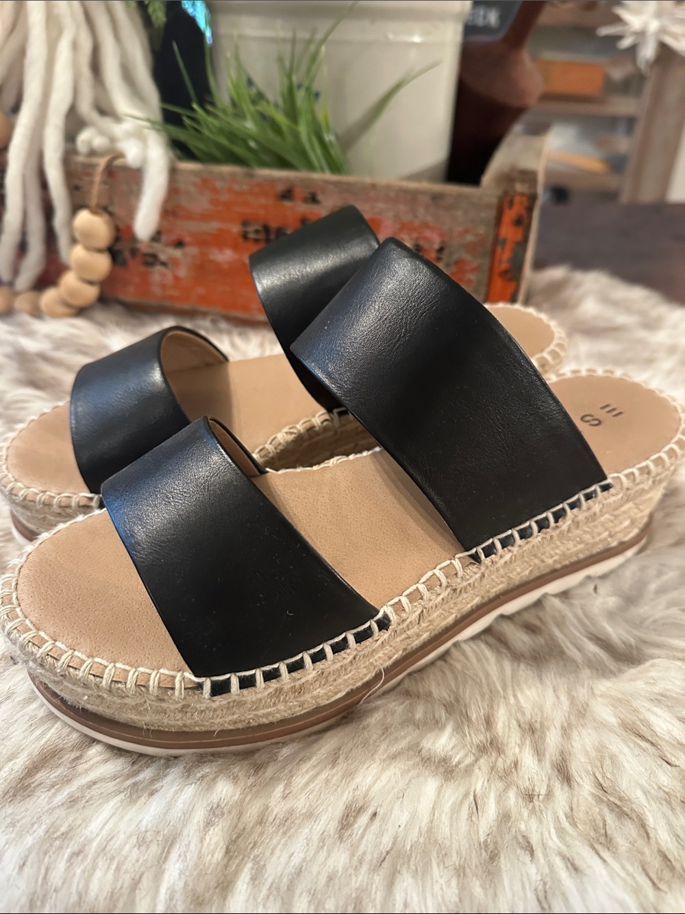 Women's Black Double-Band Espadrille Slide Sandals esprit